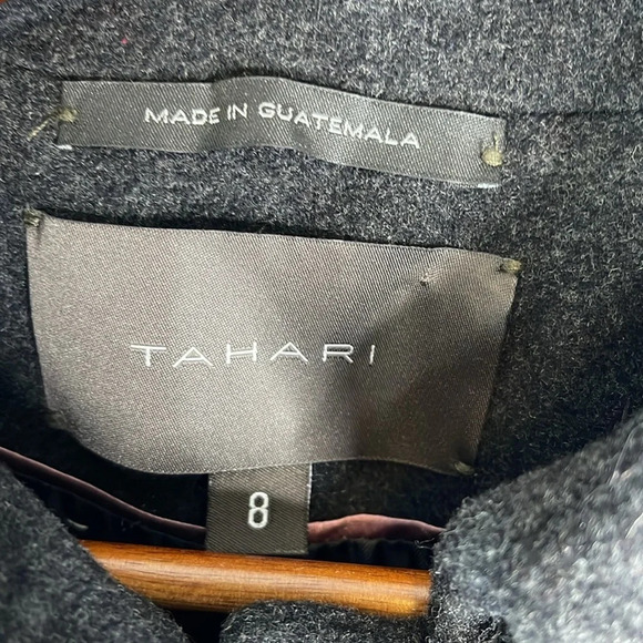 TAHARI Cashmere Blend Boxy Jacket Dark Charcoal Grey 3/4 Sleeves Monochrome 8 - Picture 10 of 14